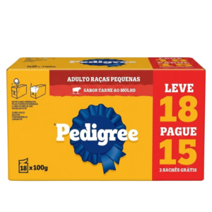 pack sachê pedigree cães adultos raças pequenas sabor carne ao molho – leve 18 pague 15 (1,8kg)
