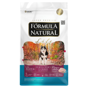 ração fórmula natural life cães adultos portes médio e grande – frango e linhaça 15kg