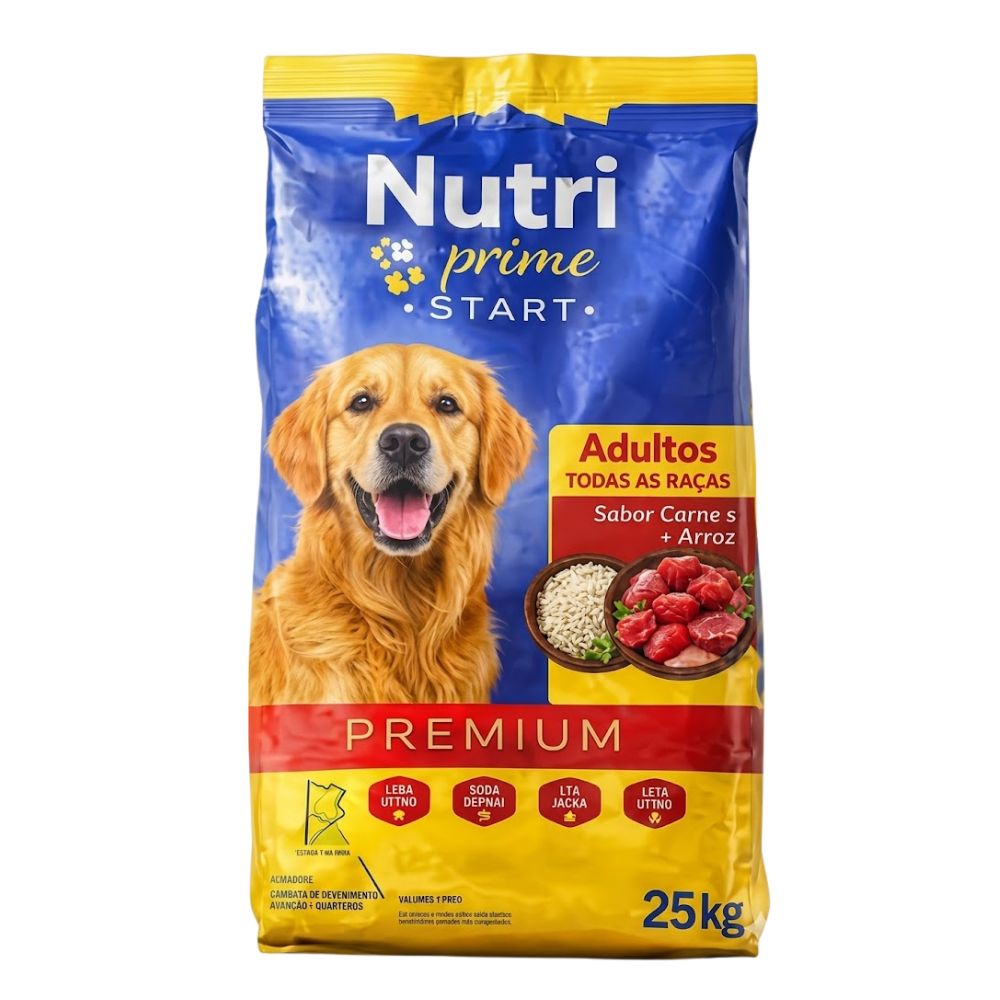 ração nutri prime start cães adultos todas as raças sabor carne e arroz – 25kg ração nutri prime start cães adultos todas as raças sabor carne e arroz – 25kg